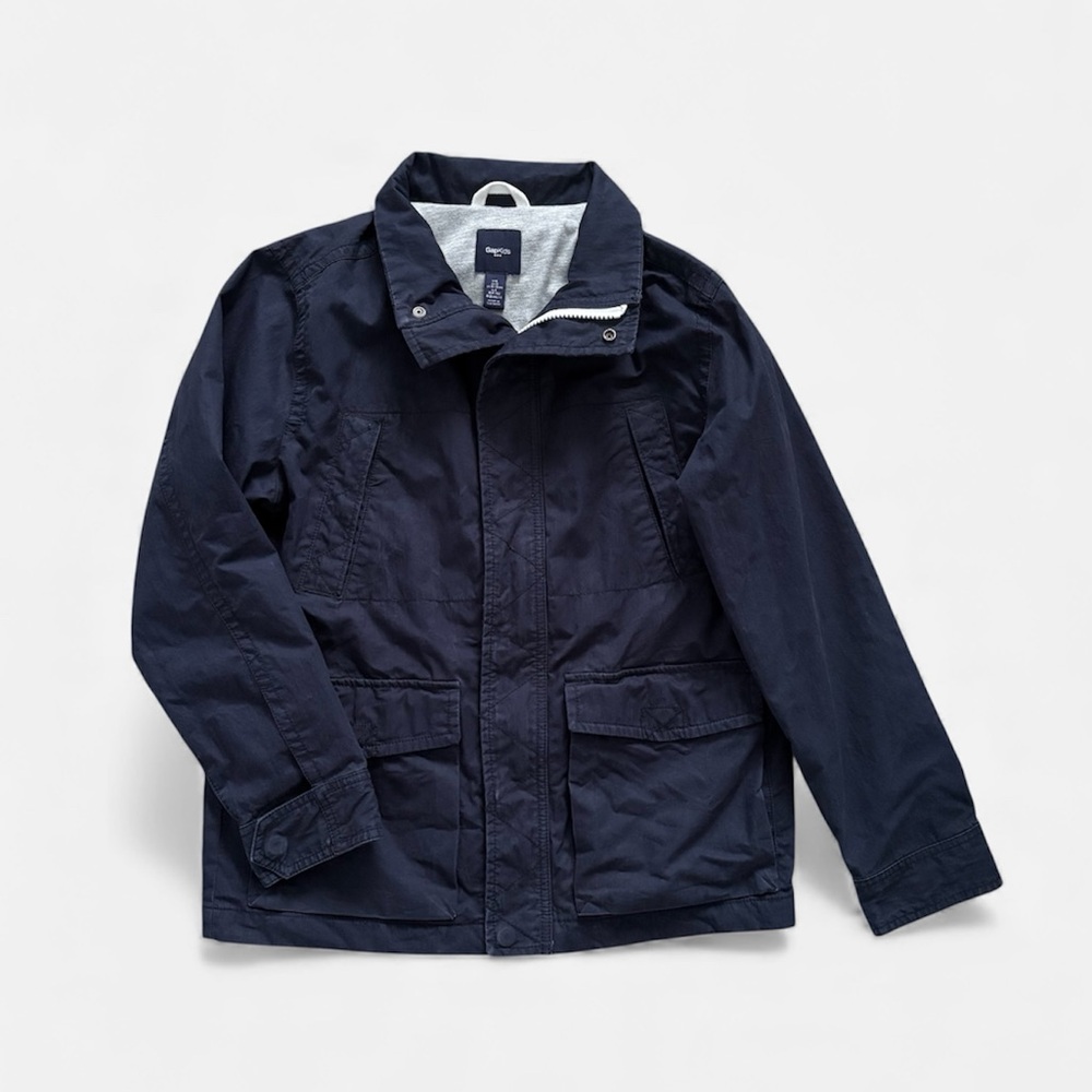 GAPKids Utility Cargo Jacket Navy Lined Zipper Snap Buttons Field Coat Sz Large
